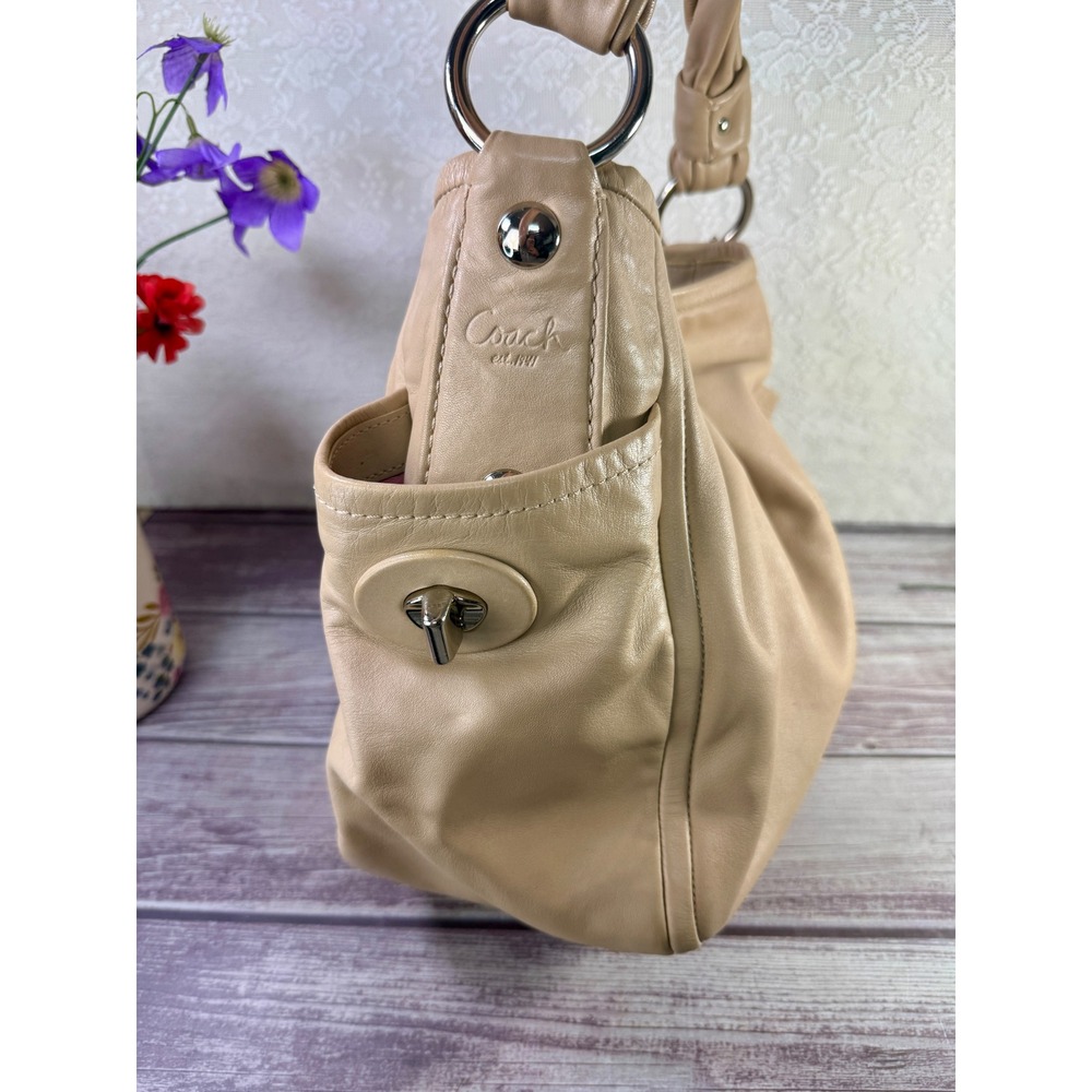 Coach Ergo Pleated Hobo Bag Tan Leather Shoulder Bag Pink Lining 13412 - Picture 5 of 15